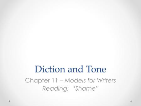 Chapter 11 – Models for Writers Reading: “Shame”