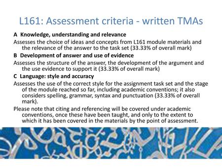L161: Assessment criteria - written TMAs