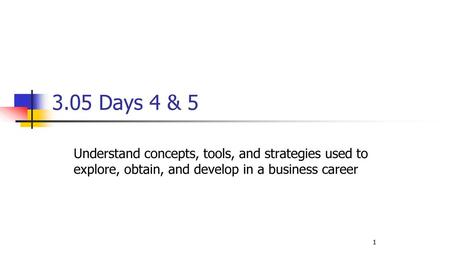 3.05 Days 4 & 5 Understand concepts, tools, and strategies used to explore, obtain, and develop in a business career.