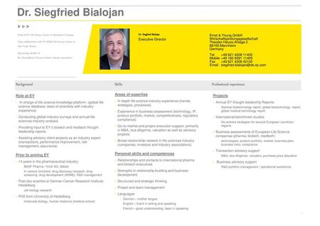 Dr. Siegfried Bialojan Background Skills Professional experience