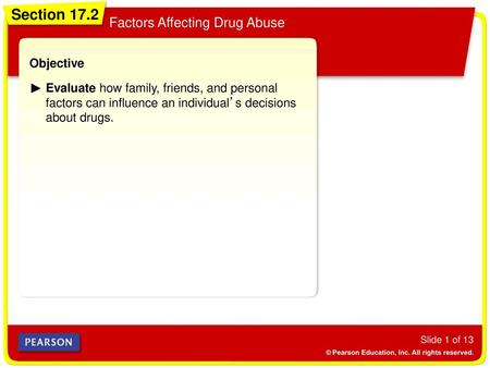 Section 17.2 Factors Affecting Drug Abuse Objective