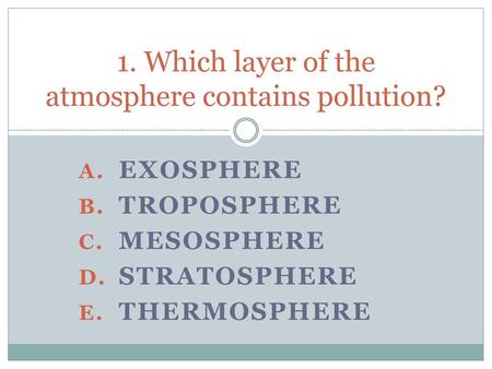 1. Which layer of the atmosphere contains pollution?