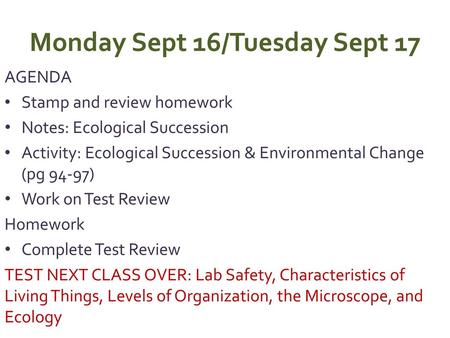 Monday Sept 16/Tuesday Sept 17