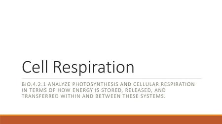 Cell Respiration Bio.4.2.1 Analyze photosynthesis and cellular respiration in terms of how energy is stored, released, and transferred within and between.