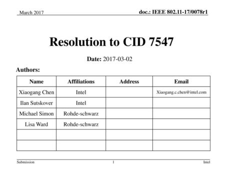 Resolution to CID 7547 Date: Authors: Name Affiliations
