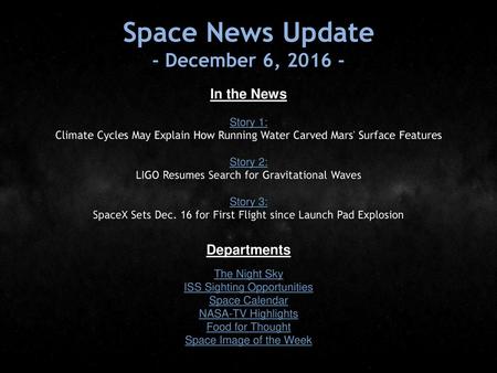Space News Update - December 6, In the News Departments
