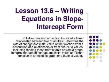 Lesson 13.6 – Writing Equations in Slope-Intercept Form