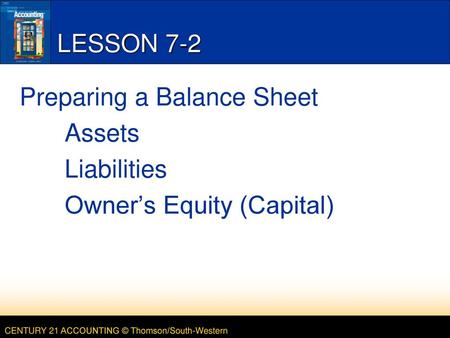 Preparing a Balance Sheet Assets Liabilities Owner’s Equity (Capital)