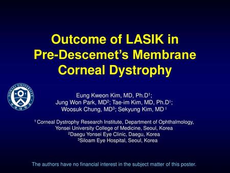 Outcome of LASIK in Pre-Descemet’s Membrane Corneal Dystrophy