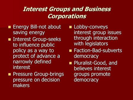 Interest Groups and Business Corporations