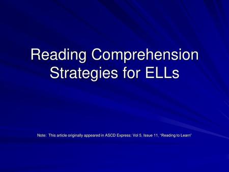 Reading Comprehension Strategies for ELLs