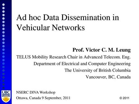 Ad hoc Data Dissemination in Vehicular Networks