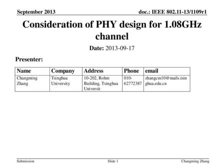 Consideration of PHY design for 1.08GHz channel