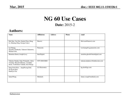 NG 60 Use Cases Date: Authors: doc.: IEEE /0840r0