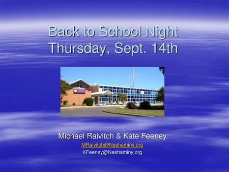 Back to School Night Thursday, Sept. 14th