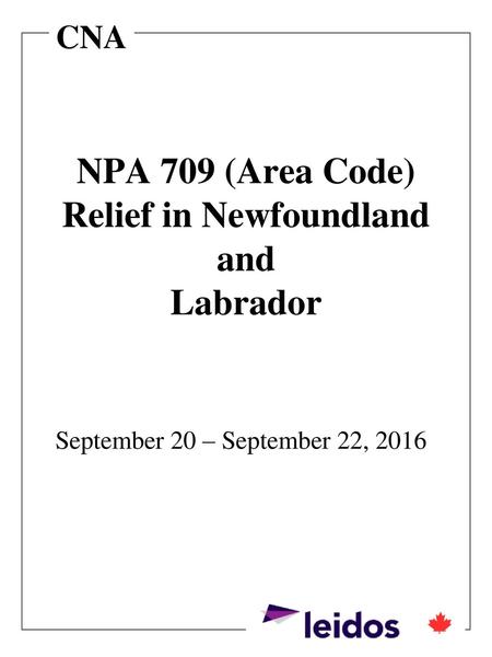NPA 709 (Area Code) Relief in Newfoundland and Labrador
