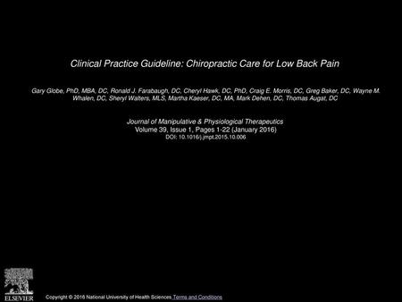 Clinical Practice Guideline: Chiropractic Care for Low Back Pain