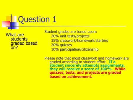 Question 1 What are students graded based on?