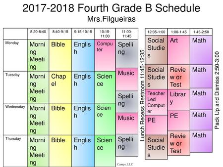 Fourth Grade B Schedule