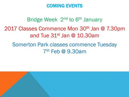 Bridge Week 2nd to 6th January