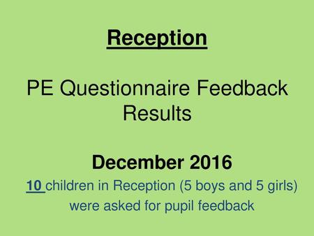 Reception PE Questionnaire Feedback Results