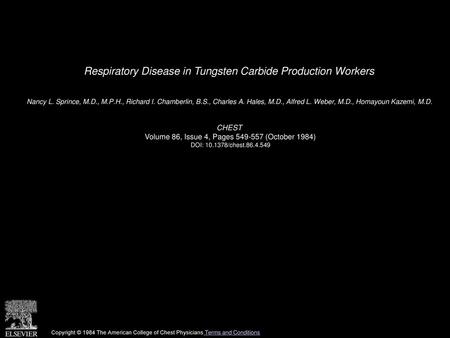 Respiratory Disease in Tungsten Carbide Production Workers