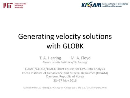Generating velocity solutions with GLOBK