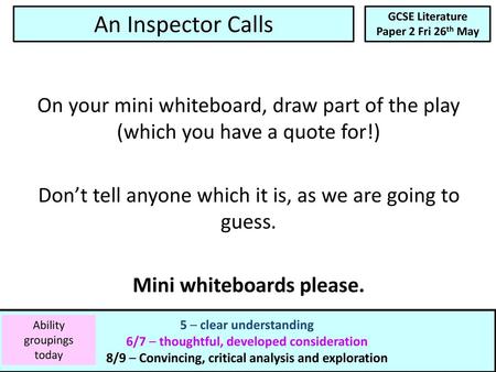 An Inspector Calls GCSE Literature Paper 2 Fri 26th May