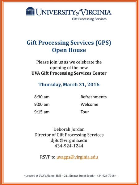 Gift Processing Services (GPS) UVA Gift Processing Services Center