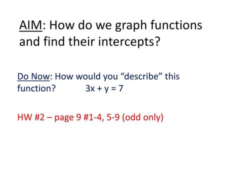 AIM: How do we graph functions and find their intercepts?