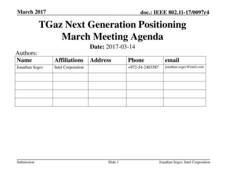 TGaz Next Generation Positioning March Meeting Agenda