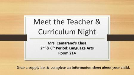 Meet the Teacher & Curriculum Night