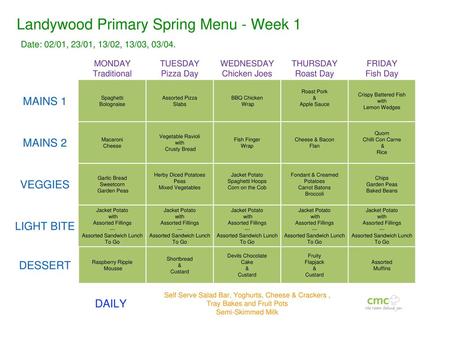 Landywood Primary Spring Menu - Week 1