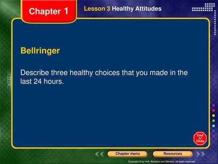 Chapter 1 Lesson 3 Healthy Attitudes Bellringer