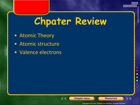 Chpater Review Atomic Theory Atomic structure Valence electrons.