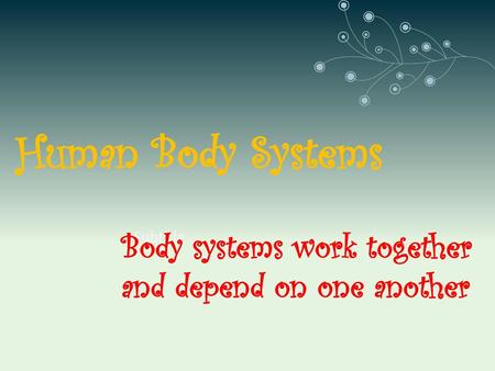Human Body Systems Body systems work together and depend on one another Subtitle.