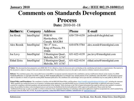 Comments on Standards Development Process