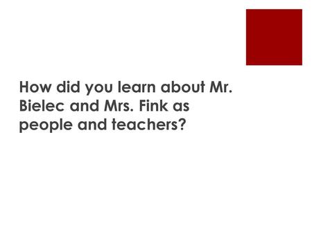 Characterization Bielec/Fink. How did you learn about Mr. Bielec and Mrs. Fink as people and teachers?