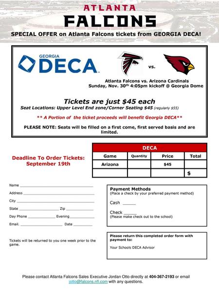 SPECIAL OFFER on Atlanta Falcons tickets from GEORGIA DECA!