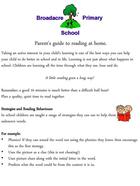 Parent’s guide to reading at home.