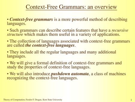 Context-Free Grammars: an overview