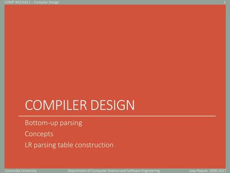 Compiler design Bottom-up parsing Concepts