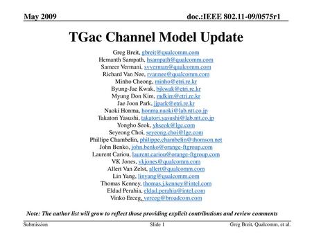 TGac Channel Model Update