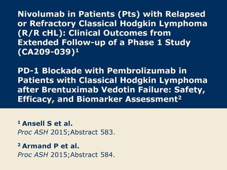Nivolumab in Patients (Pts) with Relapsed or Refractory Classical Hodgkin Lymphoma (R/R cHL): Clinical Outcomes from Extended Follow-up of a Phase 1 Study.