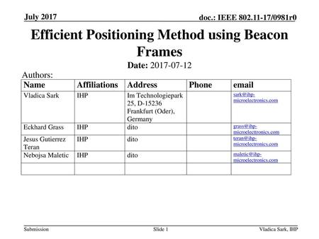 Efficient Positioning Method using Beacon Frames