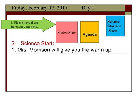 1. Mrs. Morrison will give you the warm up.