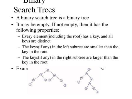Binary Search Trees A binary search tree is a binary tree