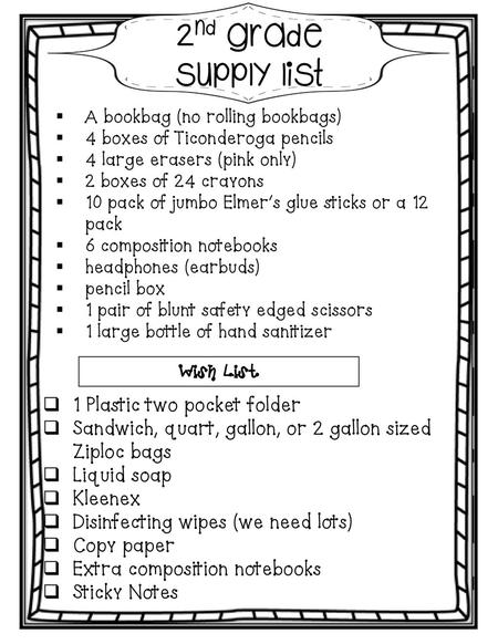 2nd grade supply list Wish List 1 Plastic two pocket folder