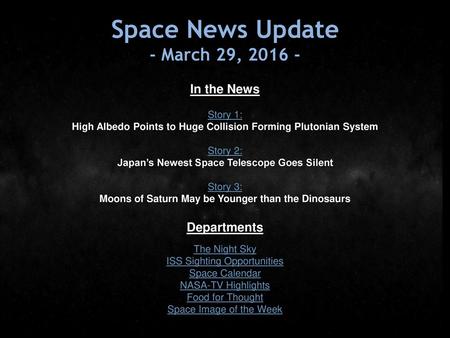 Space News Update - March 29, In the News Departments Story 1: