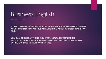 Business English August 22, 2017